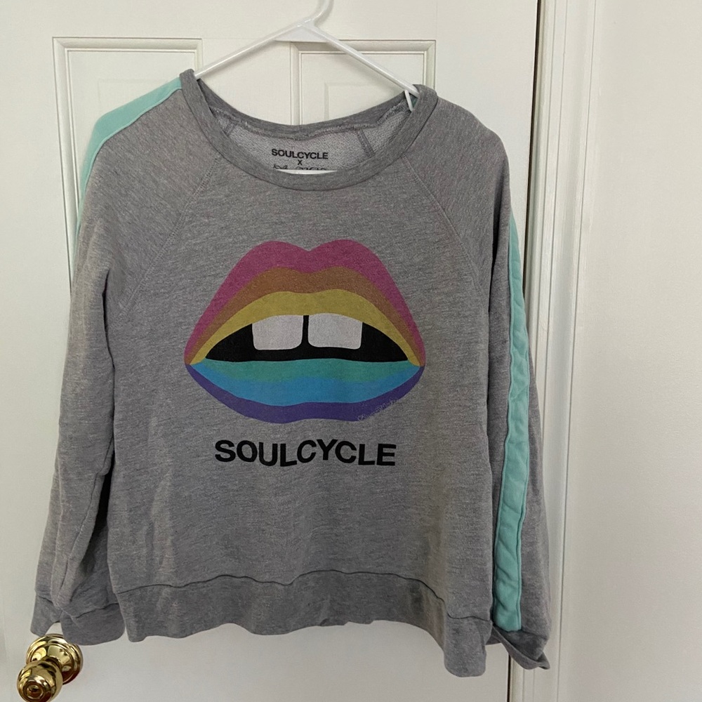 SoulCycle rainbow lips sweatshirt, size large